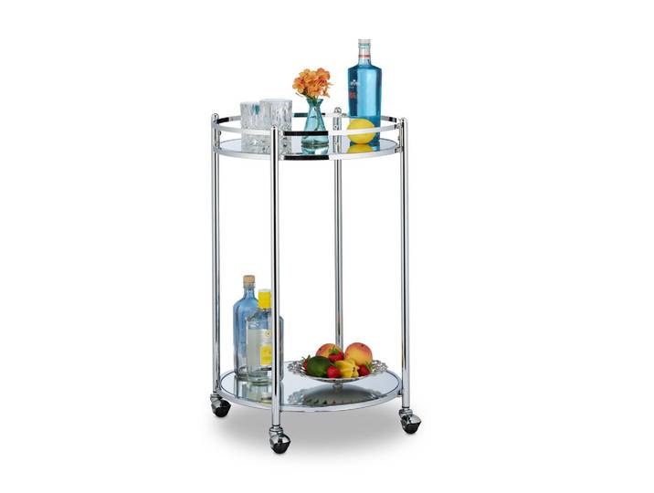 Relaxdays Servierwagen Silber 2 Etagen mit Rollen, Mehrfarbig, Metall, Glas, Kunststoff, 50x75x50 cm, Esszimmer, Servierwagen