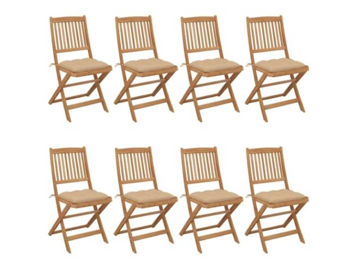 KUTYWEXFM Klappbare Gartenstühle 8er Set mit Kissen Akazie Bequeme Sitzgruppe für Balkon und Terrasse: Platzsparend klappbare Holzstühle mit weichen beigen Auflagen zum Binden.