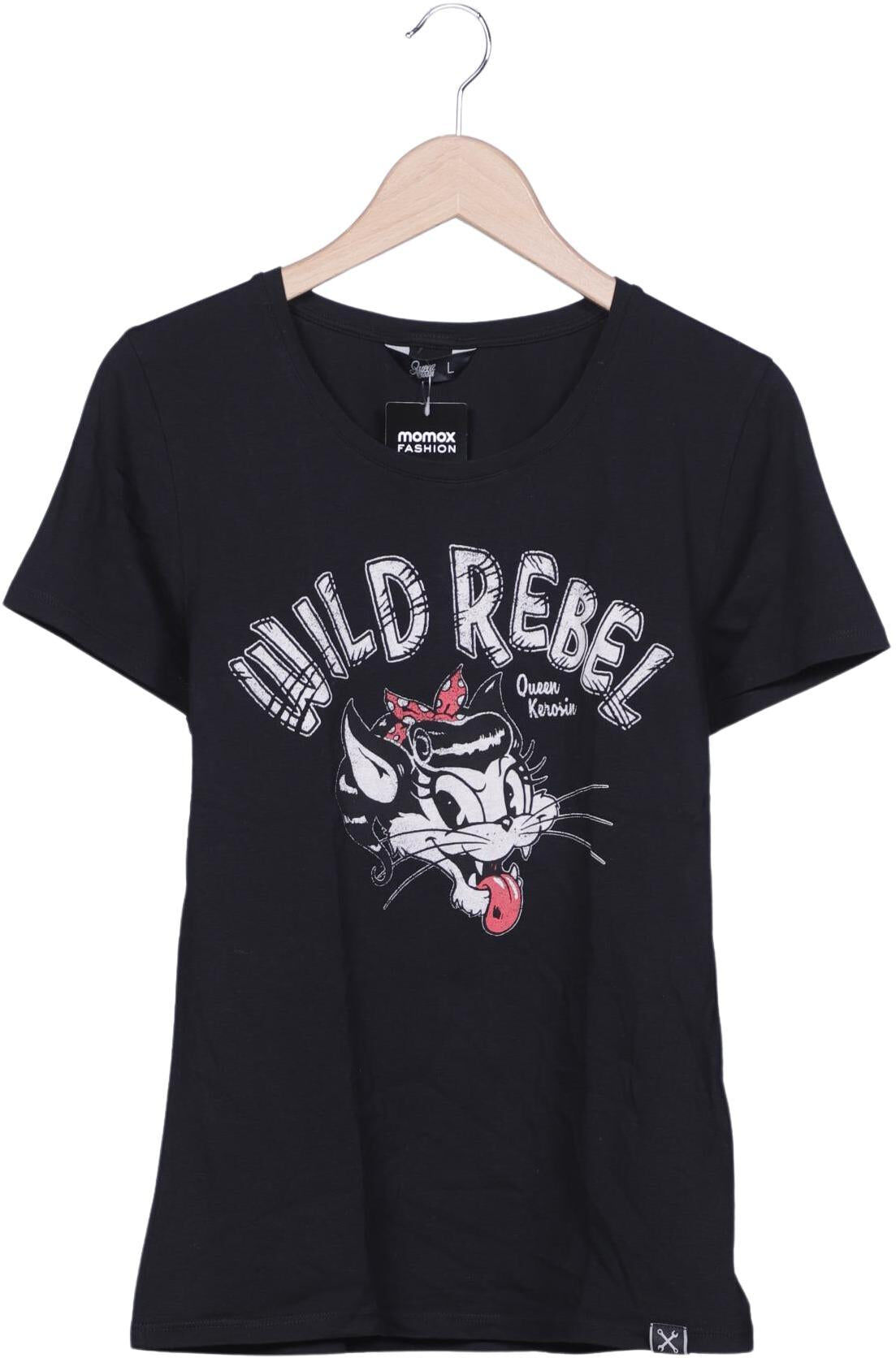 Queen Kerosin Damen T-Shirt, Schwarz, Gr. L, Elasthan / Baumwolle - Second Hand