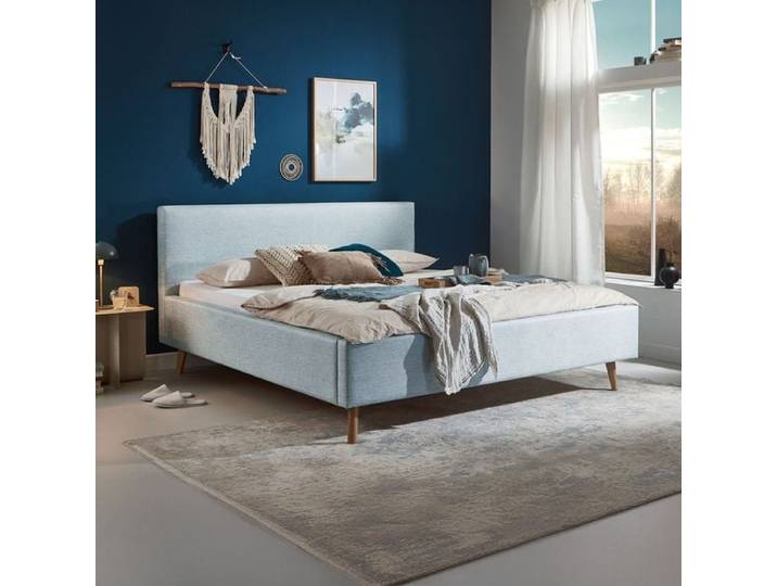HOMELIV. Polsterbett Calypso Komfort Webstoff Luis 140x200cm Blau retro/vintage, höhenverstellbar