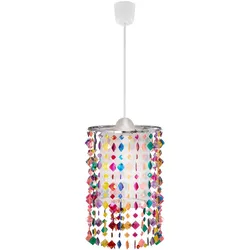 Hängelampe Pendelleuchte Pendellampe Kinderleuchte Mädchen Spielzimmer, Metall Textil Kristalle bunt, 1x E27 Fassung, DxH 22,5x136cm