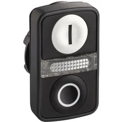 Schneider Electric ZB5AW7A1721 Doppeldrucktaster, Frontelement, Harmony XB5, Kunststoff, 22mm, weiß, schwarz, beschriftet O/I, beleuchtet