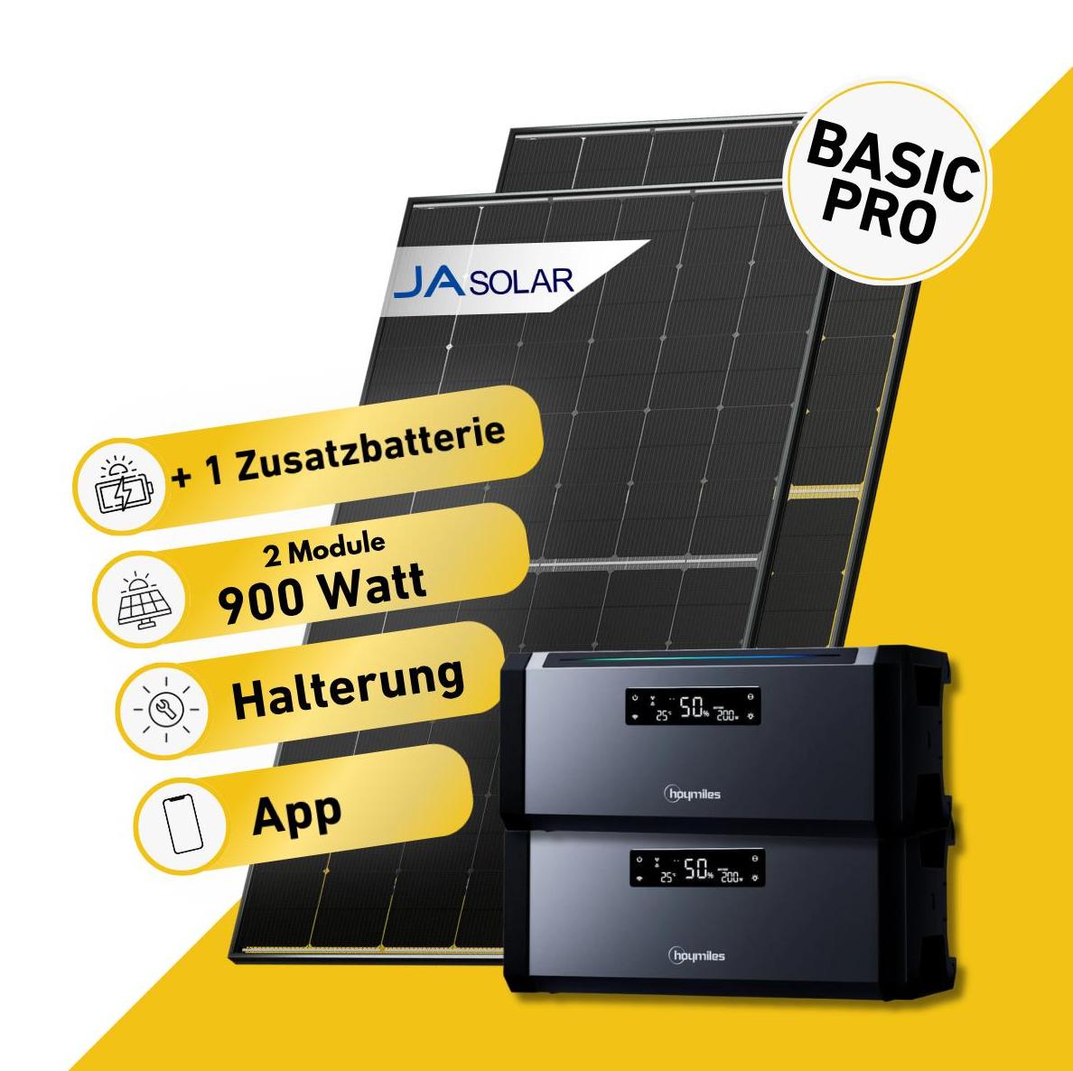 Balkonstrom Balkonkraftwerk 910W Solaranlage mit Speicher | 1xZusatzspeicher | Fassadenhalterung 90Grad | 2xSolarmodul | Hoymiles AC1920