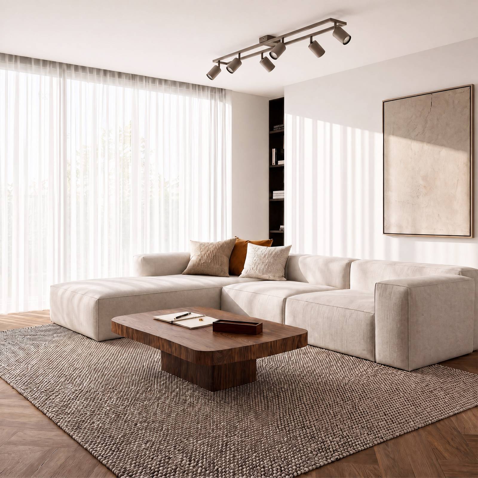 Lindby Deckenstrahler Bravius, taupe, 6-flammig, Eisen Bravius Lindby, dimmbar, braun / rost, für Wohn- / Esszimmer, Metall, Strahler