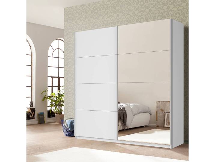 Schwebetürenschrank mit Spiegel 181 x 210cm Weiß