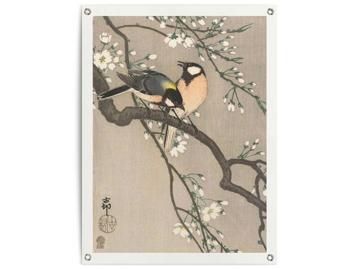Poster REINDERS Ohara Koson Kohlmeisen auf Blütenzweig , beige (farbe bild(er): beige), B:60cm H:80cm T:0,1cm, Leinwand, Bilder, Poster, Outdoor für Garten oder Balkon