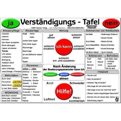 Verständigungs-Tafel - Beatmungs-Patienten (laminiert), Gebundene Ausgabe von , Hawelka, Uwe, 978-3-939378-50-1