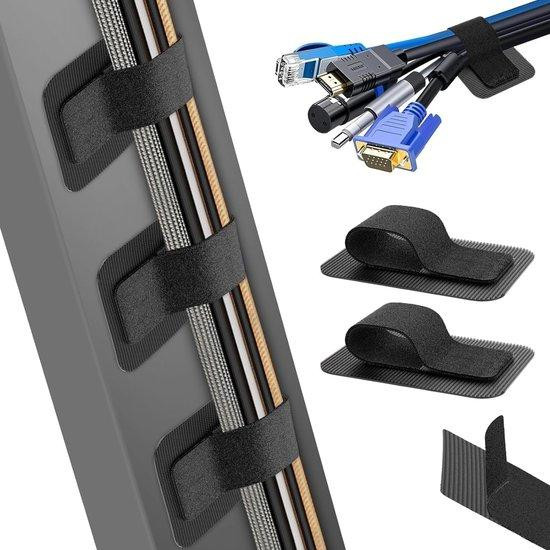 Unyqoos Kabelmanagement-set, 41-delig met flexibele kabelklemmen, klittenbandstrips en acryllijmpads voor kantoor en thuiswerkplek