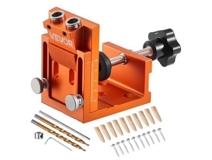 VEVOR Kit de gabarit de perçage de poche\, réglable de 12 à 48 mm\, système de trou de poche\, avec foret étagé\, clé hexagonale\, bague d'arrêt\, foret carré\, chevilles et vis\, cadre métallique renforcé