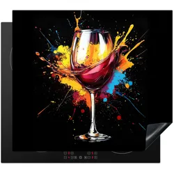 HERDABDECKPLATTE Wein - Glas - Graffiti - Getränk - Rot - Farbe Glaskeramikkochfeldabdeckung 59x52 cm