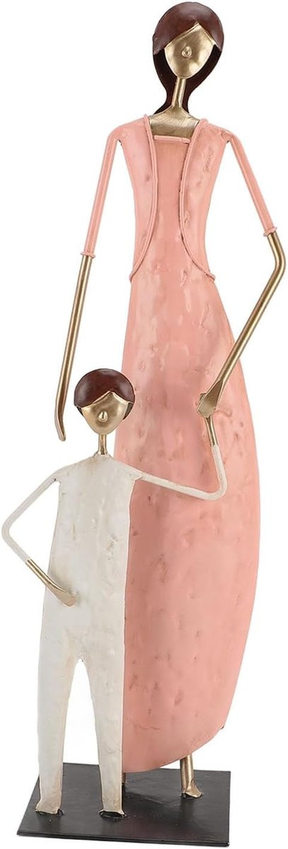 Handgeschilderd IJzeren Moeder en Dochter Familie Sculptuur - Multicolor Decoratiebeeldje