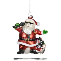 Christmas Decorations Christbaumschmuck Glas 12cm Singender Weihnachtsmann Figur zum Aufhängen - Weihnachtsbaum Anhänger Weihnachten Weihnachtsbaumschmuck mundgeblasen Rot