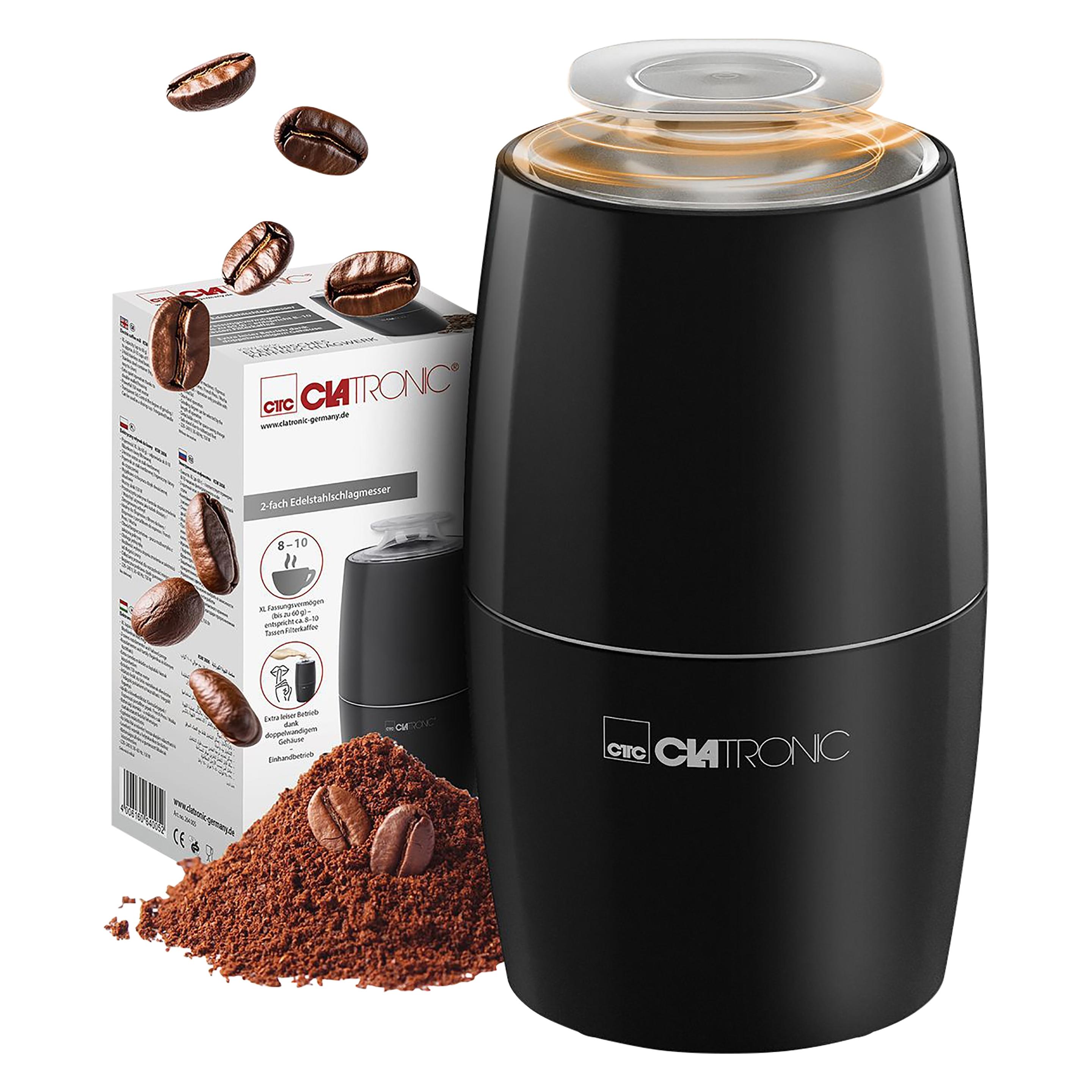 Clatronic Kaffeemühle elektrisch, Edelstahl-Schlagmesser, 150 W (KSW 3806)