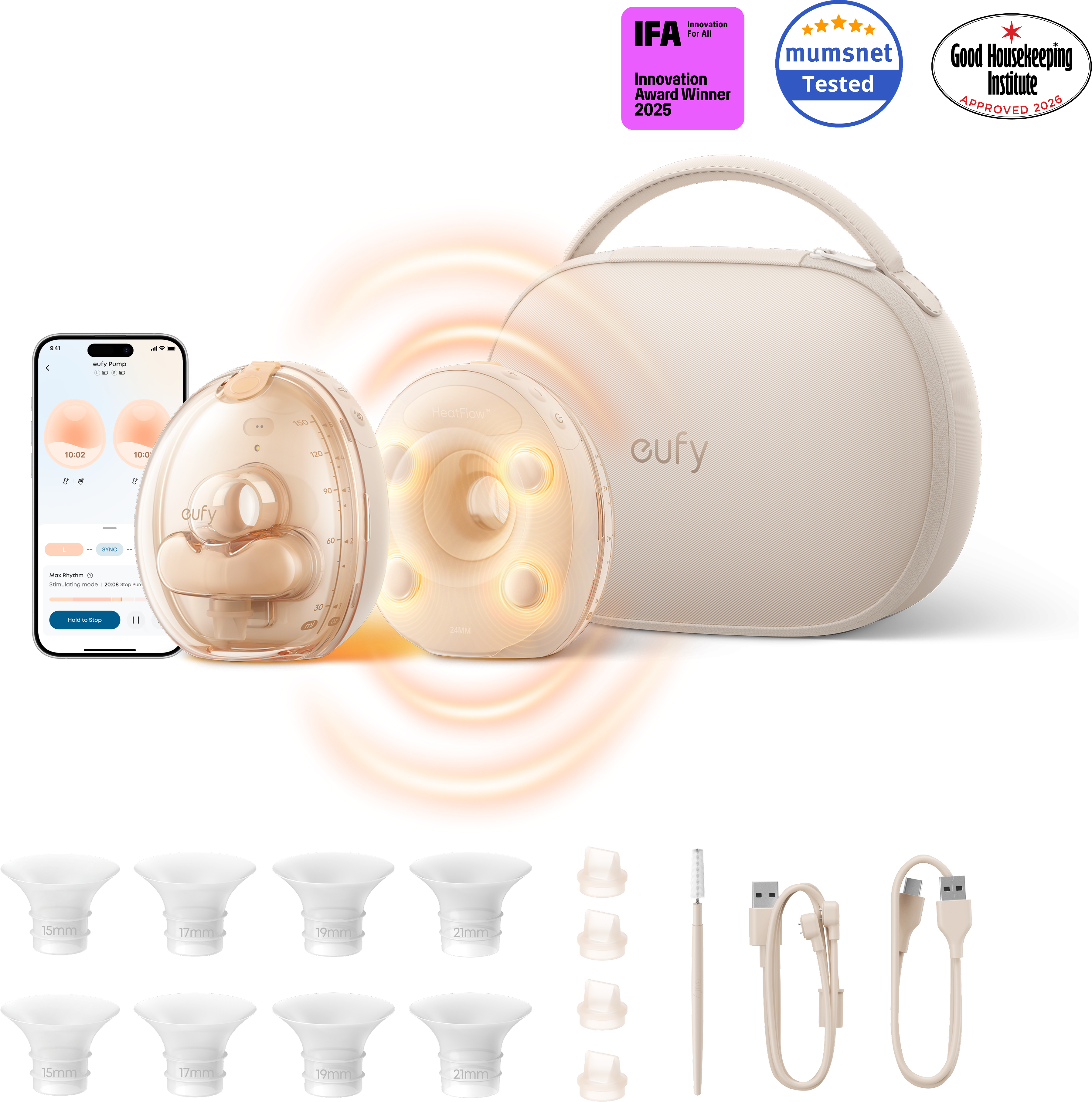 eufy S2 Pro Massaging Heated Electric Breast Pump with Charging Case