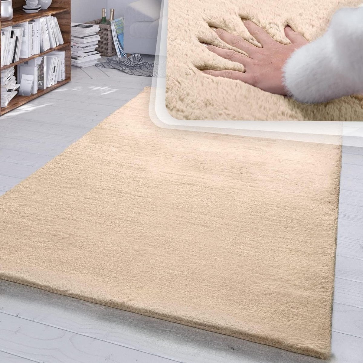 Zacht Vloerkleed met Hoge Pool in Zandkleur - 100 x 200 cm