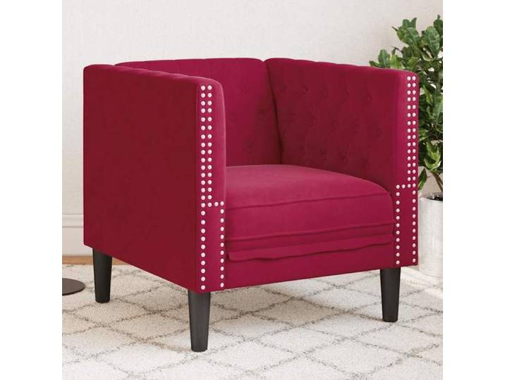 Fauteuil Chesterfield velours - - Rouge bordeaux - 71x74.5x70.5 cm - Velours - Boutons tuftés