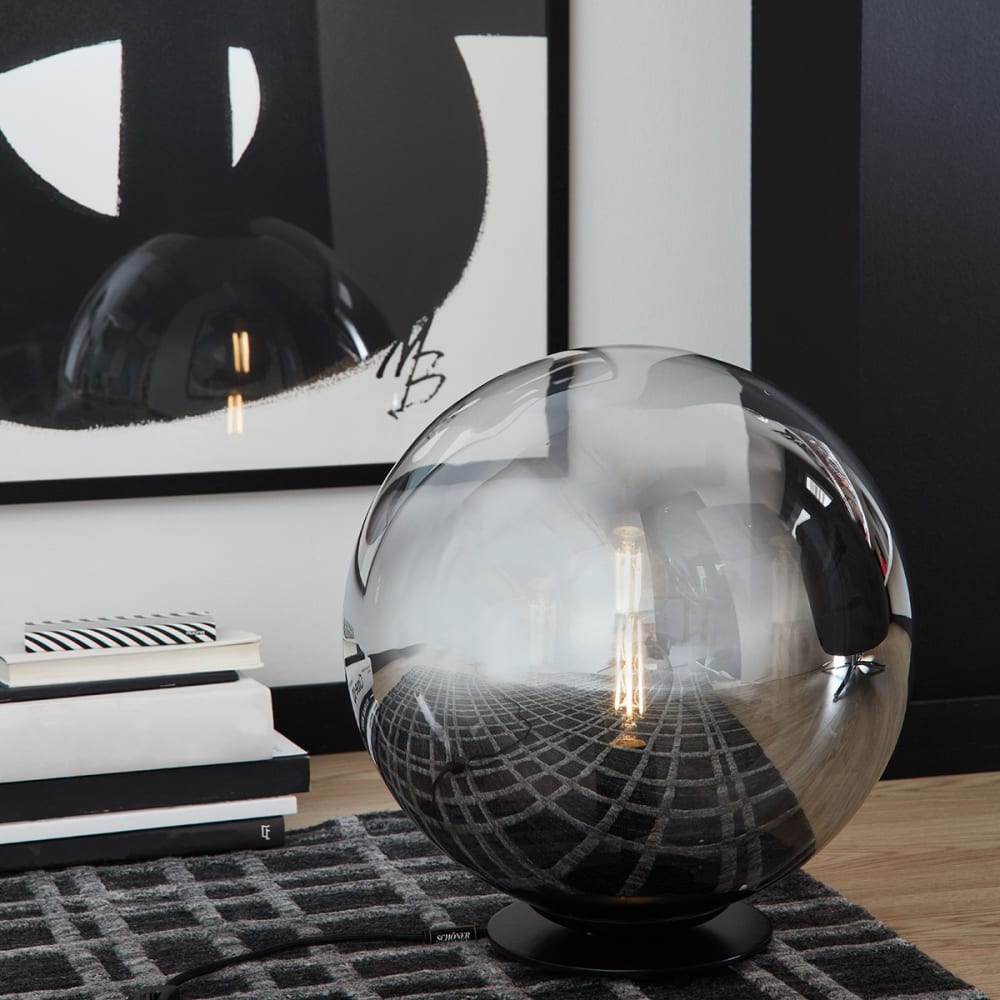 Fischer & Honsel Lampe de table en verre fumé Noir 40x43x40cm