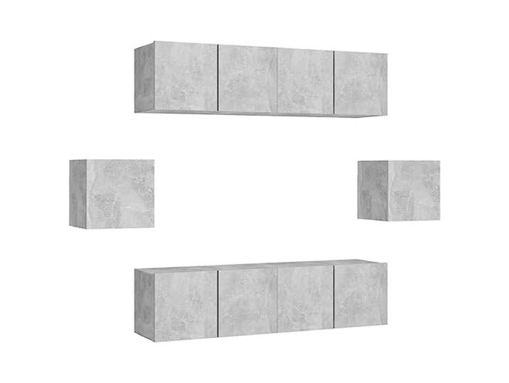 Todiikf 6-TLG TV Schrank Set Hängend Betongrau Lowboard Wandboard Flexibles Schrankset für Wohnzimmer und Schlafzimmer mit reichlich Stauraum für geordnete Medien und Dekoration.