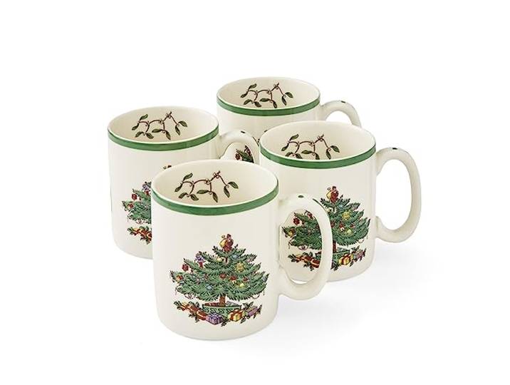 Portmeirion Home & Gifts Spode Lot de 4 tasses en céramique Motif sapin de Noël Multicolore