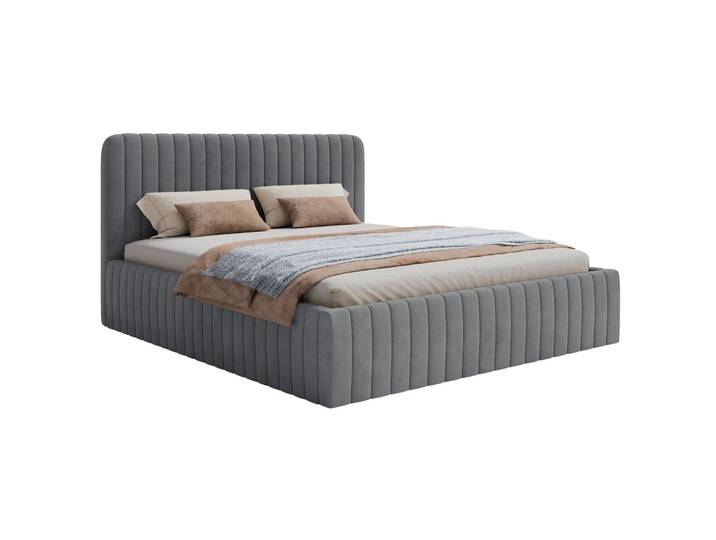 Polsterbett 140x200 cm Saliano mit Stauraum, blau-grauer Velours,