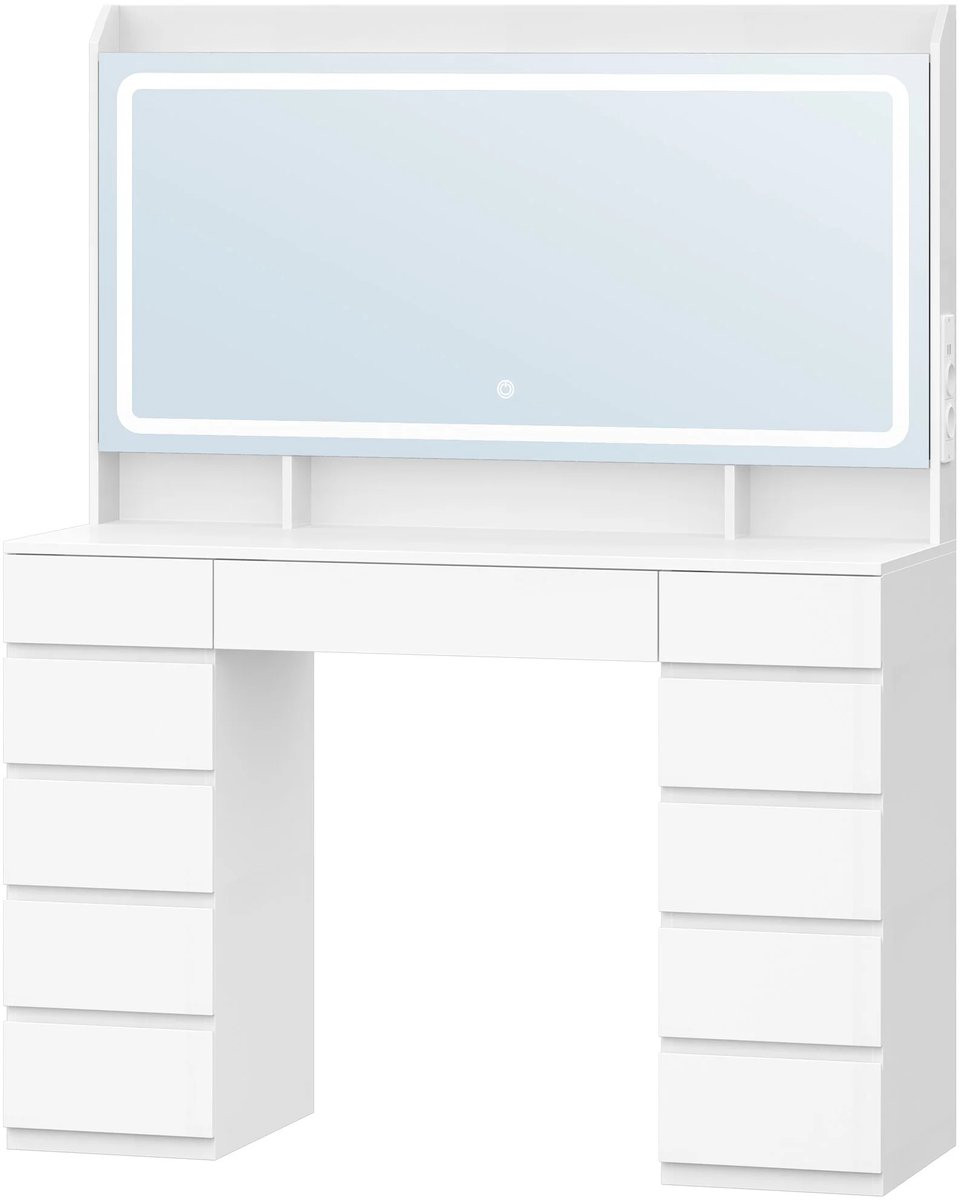Atlasyx Makeuptafel met spiegel en lades, 3 LED-standen, Wit, B: 108 cm, D: 39 cm, H: 144 cm