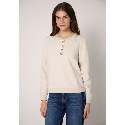 Langarmshirt STREET ONE STUDIO, Damen, Gr. 46, beige (buffed beige meliert), Web, 65% Baumwolle, 35% Polyester, unifarben, normal normal, Rundhals, Bündchen, Shirts Langarmshirt, mit Knopfleiste