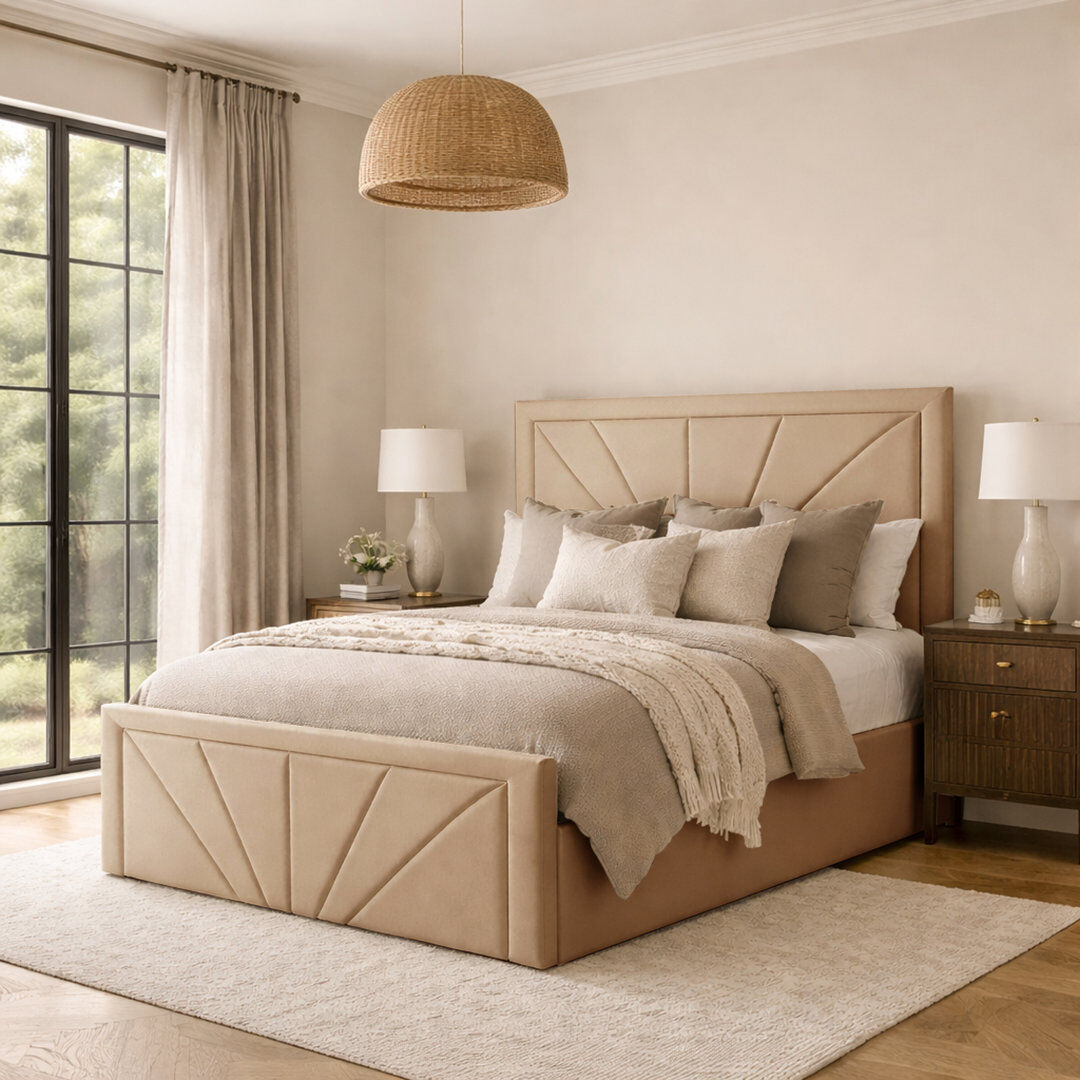 17 Stories Phoenix Upholstered Storage Bed Frame Beige Double (4'6)