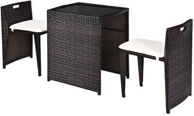 Costway 3 Pieces Cushioned Wicker Patio Bistro Set with No Assembly Needed