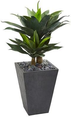 Nearly Natural "37"" Double Agave Succulent Artificial Plant in Slate Planter"