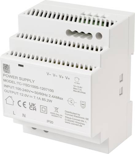 TRU COMPONENTS TC-13710884 Hutschienen-Netzteil (DIN-Rail) Verbrauch (StandBy) 0.3W 12 V/DC 7.1A 85.2W Anzahl Ausgänge:1 x Inhalt