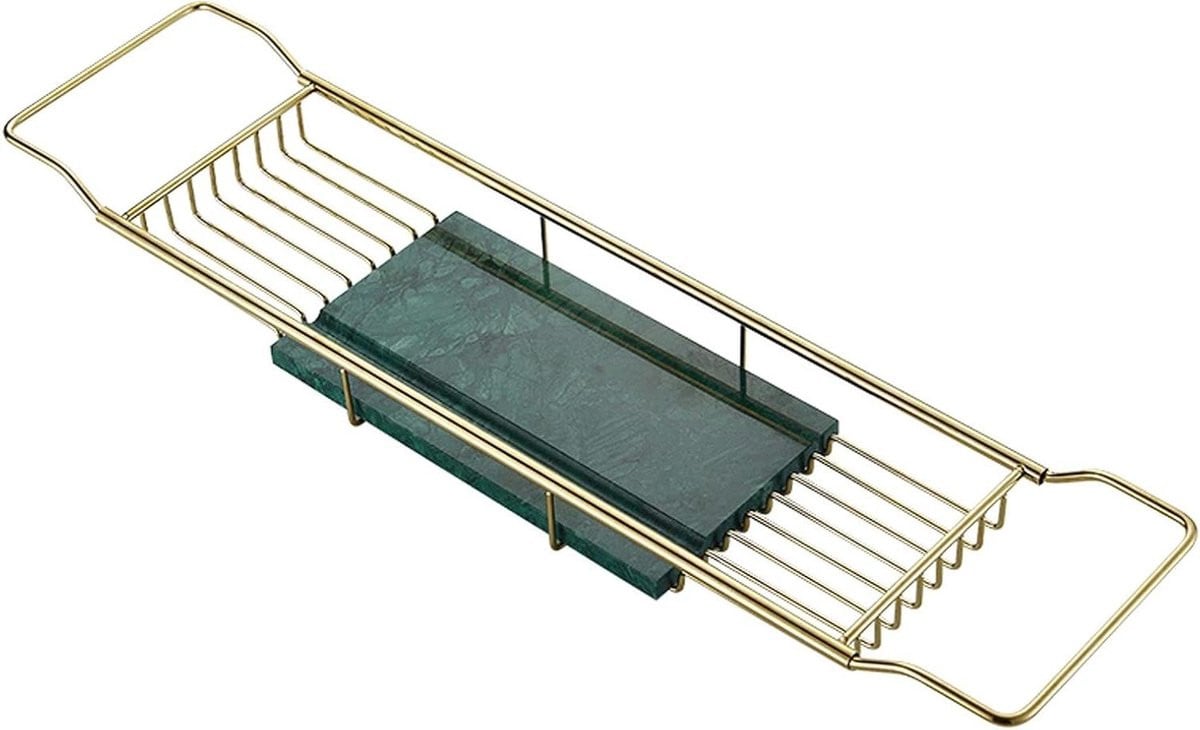 Decoratieve badkuip dienblad met uitschuifbare handgrepen in marmerlook, breedte: 70 tot 90 cm