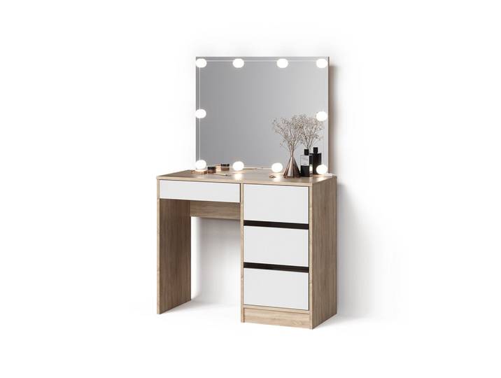 SCHMINKTISCH Imola, Sonoma, 90 cm mit Spiegel und LED-Lichterkette