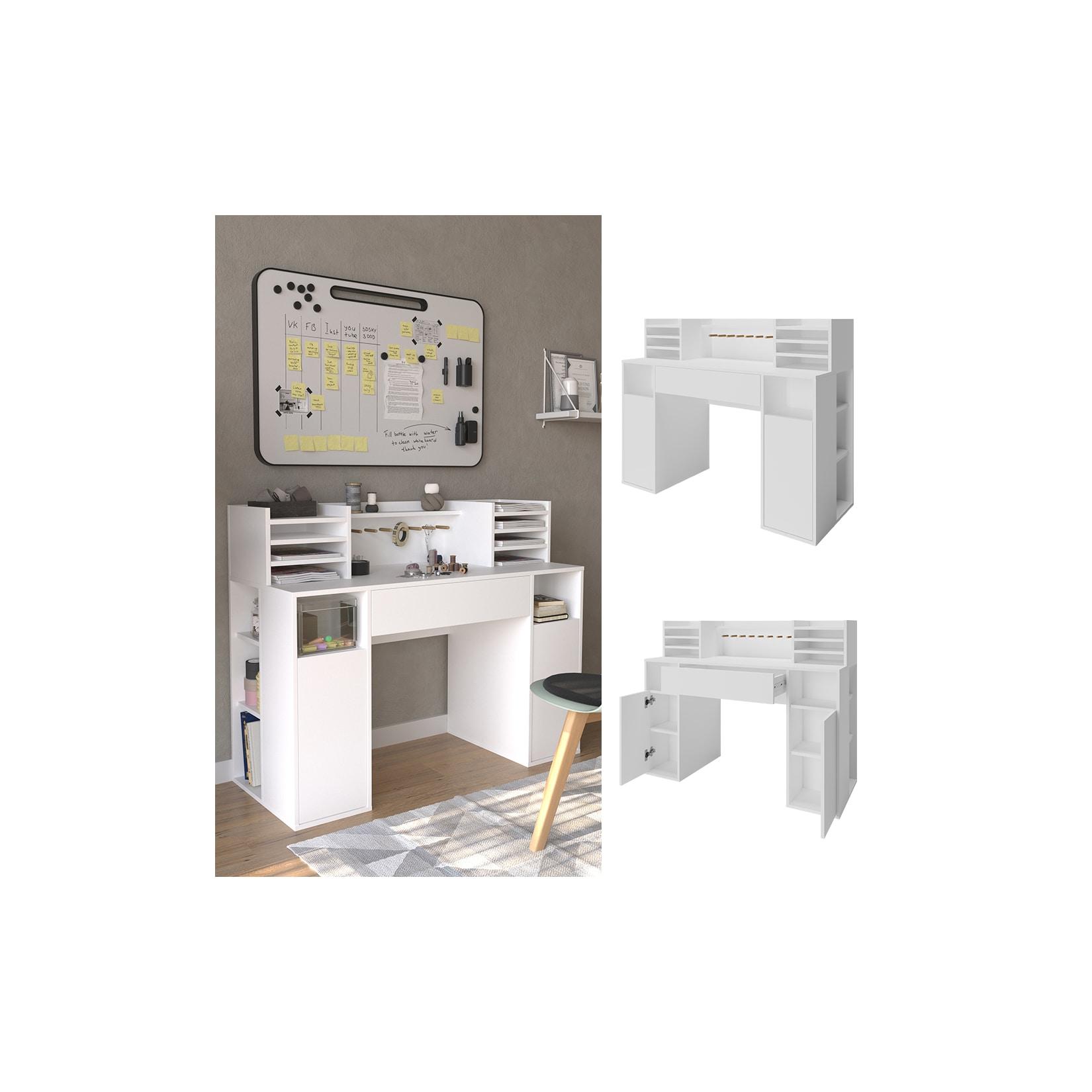 Vicco Schreibtisch Basteltisch XL 126,8 x 100 cm, Weiß mit Regale, Schubfach