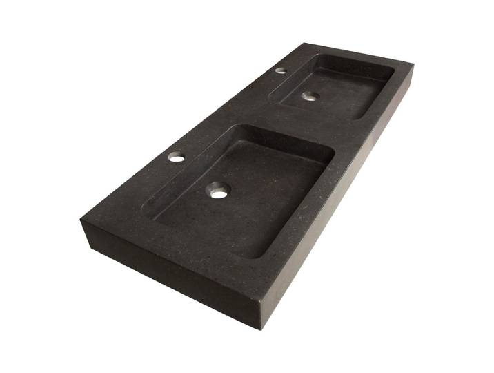 Brauer Lava Wastafel - 120 cm - met 2 Spoelbakken en 2 Kraangaten - Natuursteen Basalt Antraciet