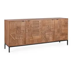 Sideboard Kindia aus Mangoholz, Retro Chic Design, Braun, handgefertigte Fronten, 180 cm