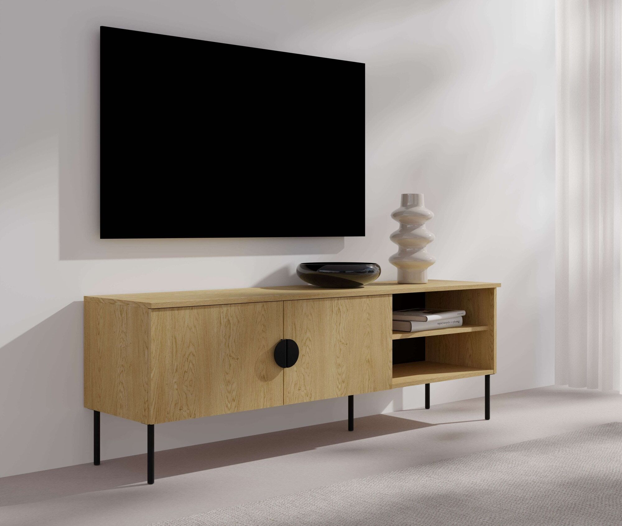 Lowboard HOME AFFAIRE "BELLOT TV-Schrank mit 2 Türen, Masse B/T/H: 160/40/53,6 cm", beige (natur), B:160cm H:53,6cm T:40cm, Melamin, Sideboards, Lowboard, in baltischer Eichenfarbe, mit holzähnlicher Struktur natur B/H/T: 160cm x 53,6cm x 40cm, 2 Türen, 2