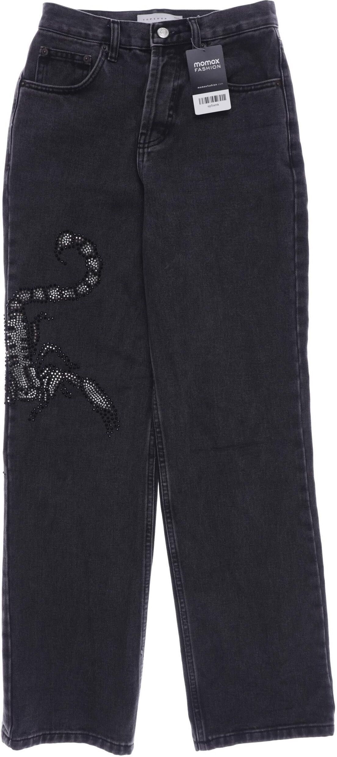 Topshop Damen Jeans, Grau, Gr. W26, Baumwolle / Synthetik - Second Hand