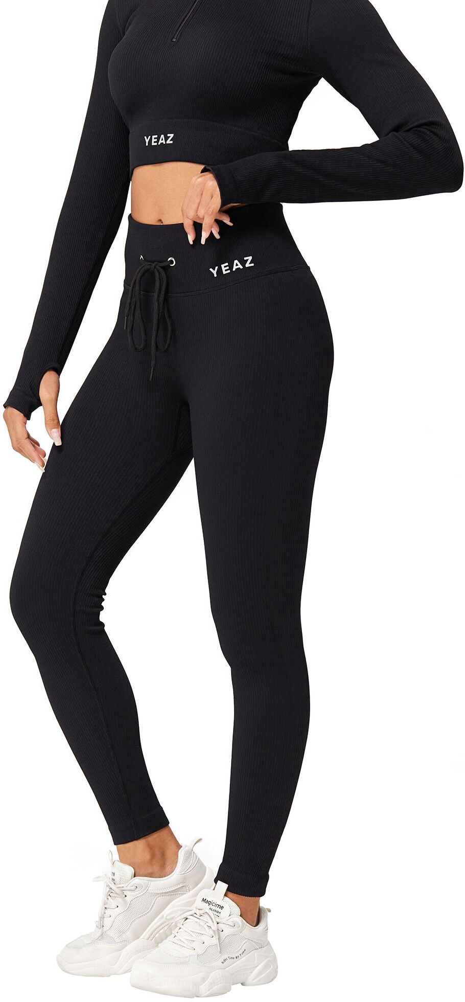 Leggings YEAZ "Leggings RUNWAY", Damen, Gr. S, US, schwarz, Obermaterial: 87% Nylon NY. 13% Elasthan EL., Hosen Leggings