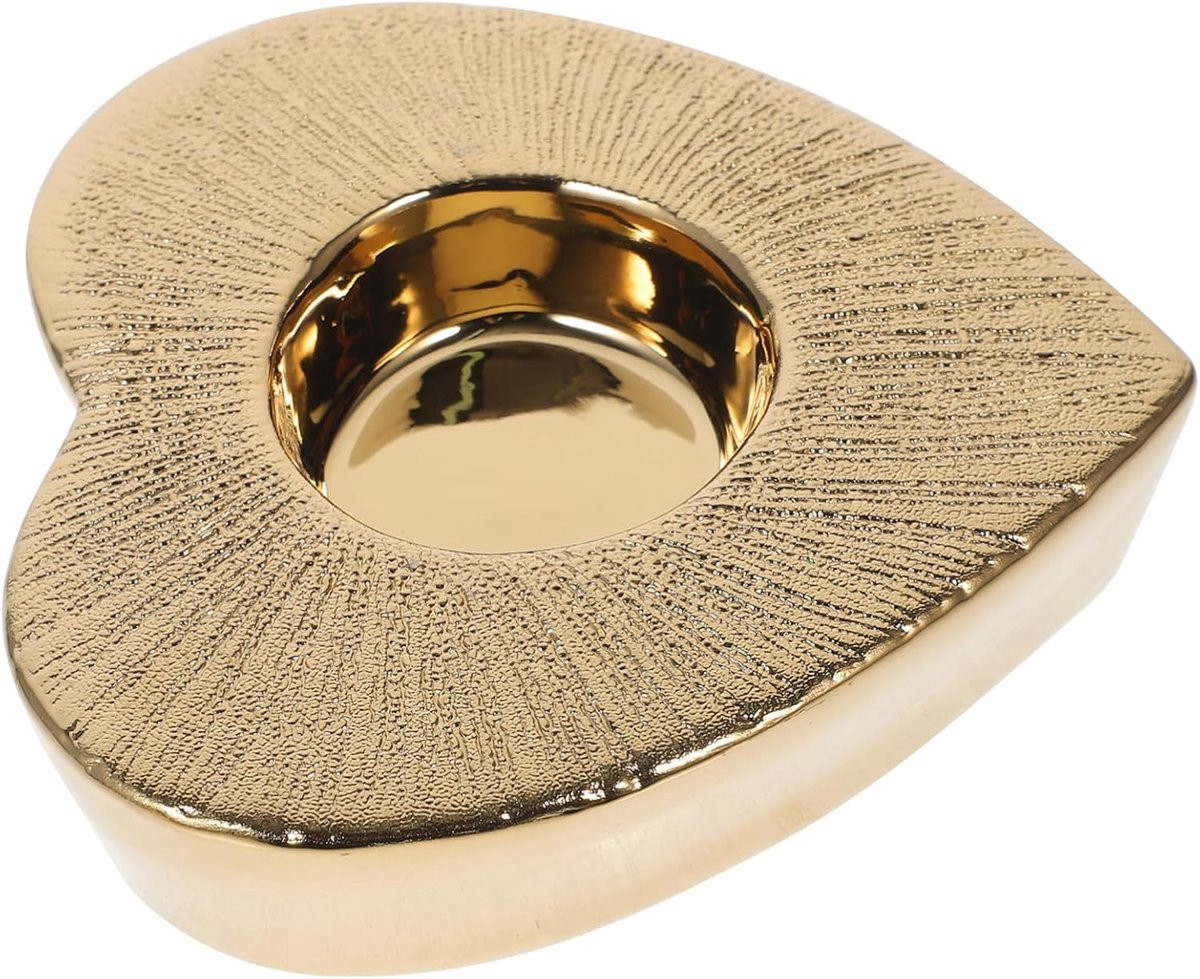 Hartvormige Keramische Theelichthouder - Goud - 11 x 3 cm
