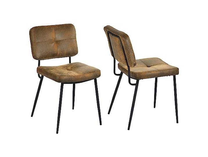 MEUBLE Cosy Esszimmerstühle 2er Set Küchenstühle Vintage Wohnzimmerstuhl Polsterstuhl mit Rückenlehne Sitzfläche aus Wildleder Metallbeine, Retro, Braun