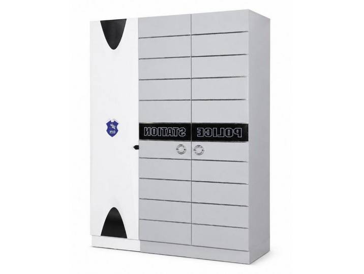 Xlmoebel Kinderkleiderschrank Kleiderschrank Silber Weiß Police Station Kinderzimmer Modern