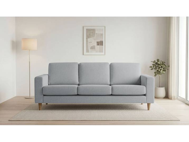 3-Sitzer GOODPRODUCT Tvinno , grau (gray), B:217cm H:87cm T:86cm, 100% polyester, Sofas, 3-Sitzer, im skandinavischen Stil, mit Massivholzfüssen, Breite 217 cm