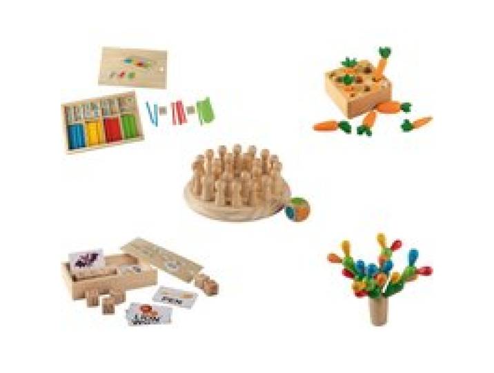 LUPILU® Jeu de mikado / Jeu de mémoire en bois / Jeu de cubes de lettres / Jeu à empiler carottes / Jeu à empiler cactus