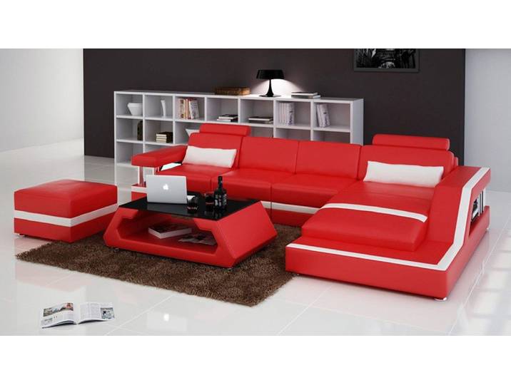 JVmoebel Ecksofa Rote Leder-Eckcouch mit komfortabler Polsterung und Zierstreifen, Made in Europa