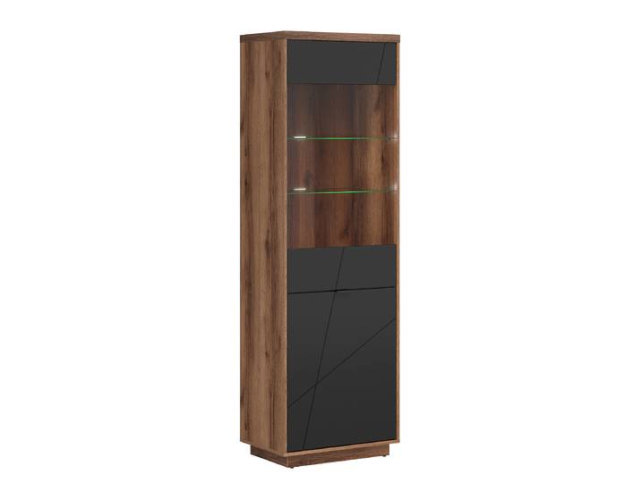 Standvitrine 64 x 200 x 42cm Braun/Eiche Dunkel Dekor/Schwarz