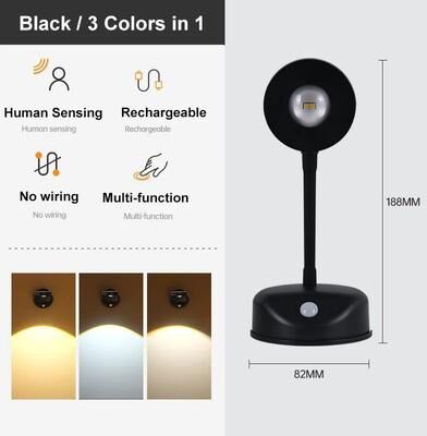 Inspire Essentials Wireless Motion Sensor LED Wall Light Rechargeable Picture Spotlight With Dimming black 2000mah
