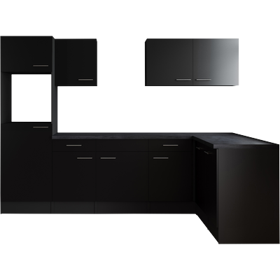 Winkelküche RESPEKTA "Oliver", küche: schwarz, front: schwarz, korpus: grau matt, arbeitsplatte: granit optik, B:280cm H:205cm T:172cm, Komplettküchen-Sets, Breite 280 cm, 90 cm Arbeitshöhe, in exklusiver Konfiguration für OTTO
