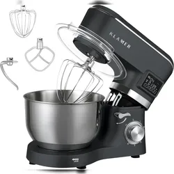 KLAMER Küchenmaschine Classic 1400 W – 5,5 L Rührschüssel aus Edelstahl, Knet-, Rühr- & Schneebesenaufsatz, Timer & LED-Display, stabile Saugnapffüße...