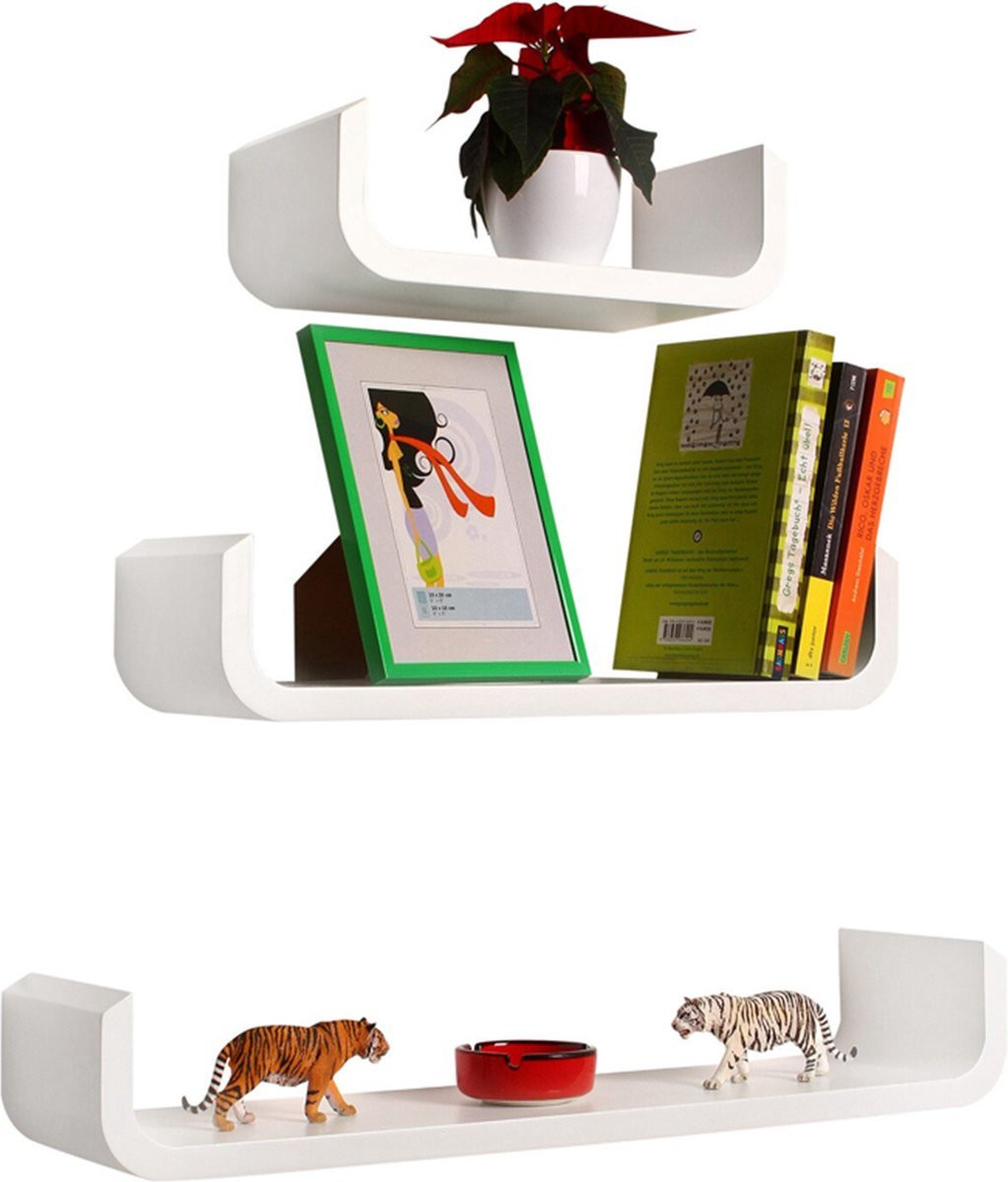 Bolt Edge Wandplank Zwevend - Set van 3 - Wit - Hout