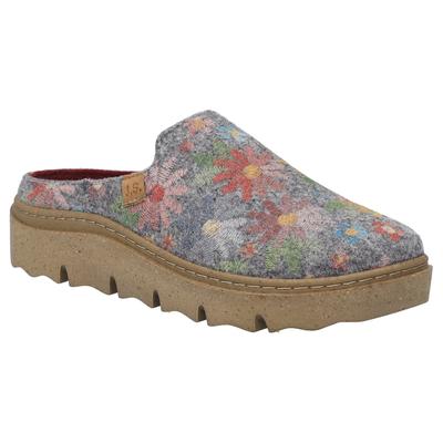 Hausschuh JOSEF SEIBEL "Charmaux 01", Damen, Gr. 42, Textil, bunt (grau multi), Filz, geblümt, Basic, Schuhe Hausschuh, Pantoffel, Slipper mit modischer Plateausohle, Weite G (=weit)